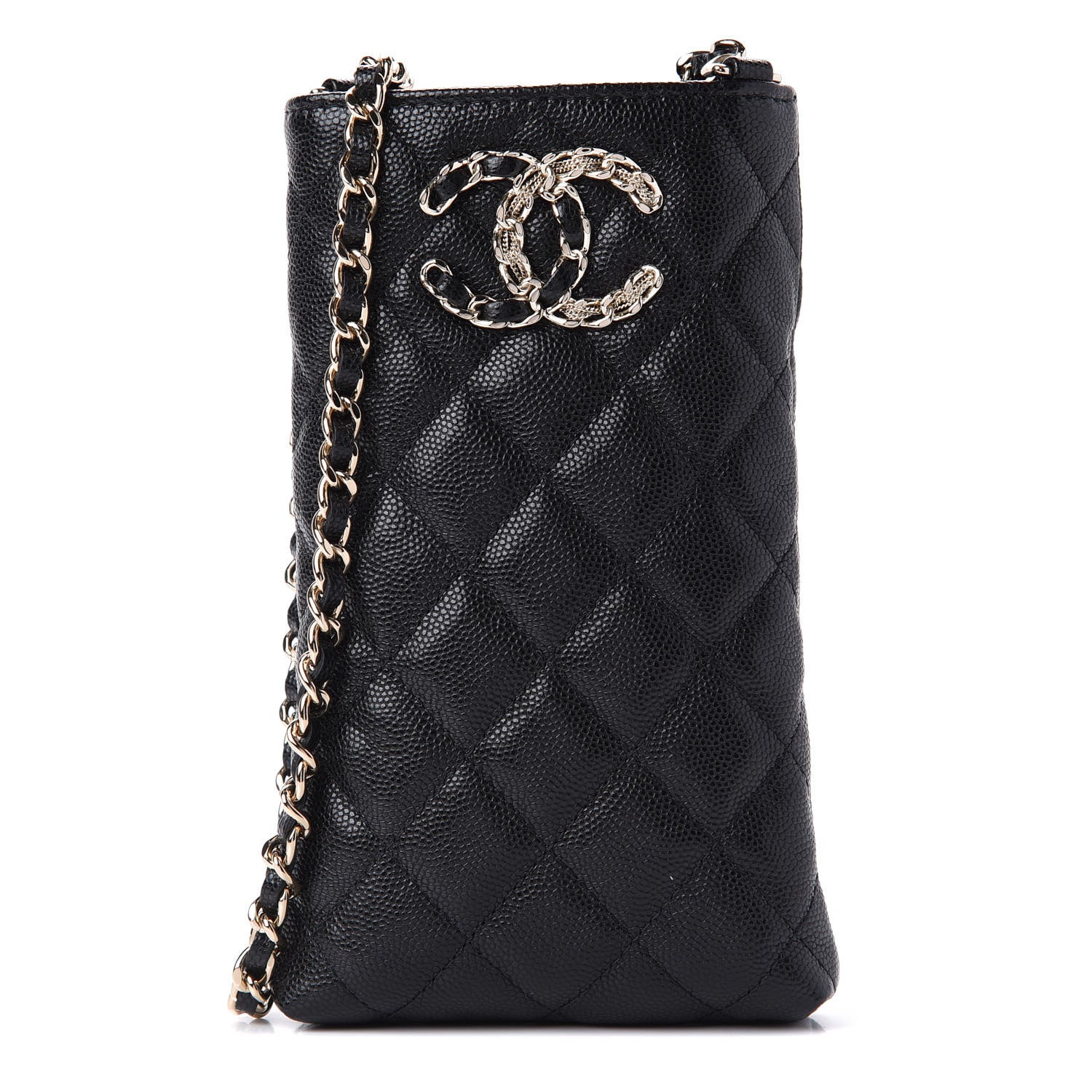 Chanel Caviar Quilted French New Wave Phone Holder With Chain Black 2 of 22