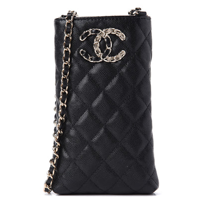 Chanel Caviar Quilted French New Wave Phone Holder With Chain Black 2 of 22