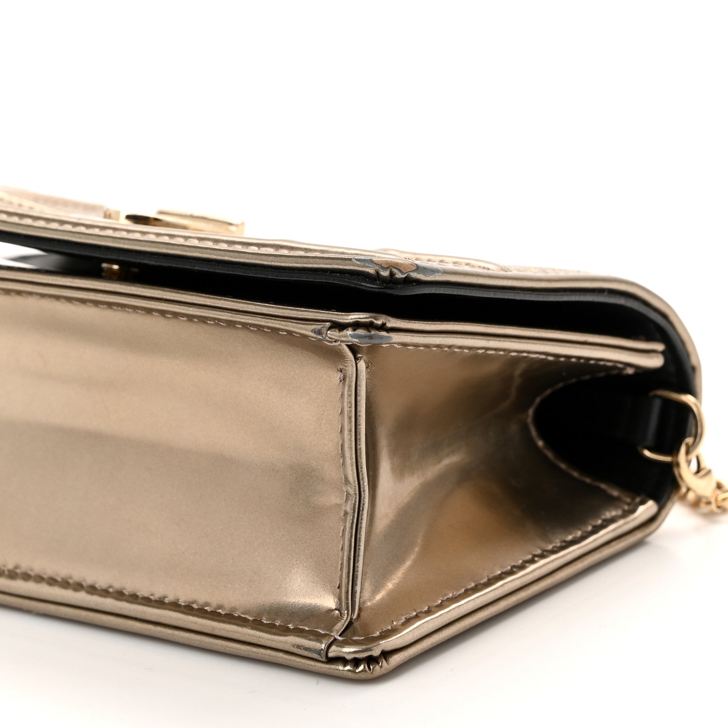 Christian Dior Metallic Patent Micro-Cannage Baby Diorama Flap Bag Gold 10 of 11