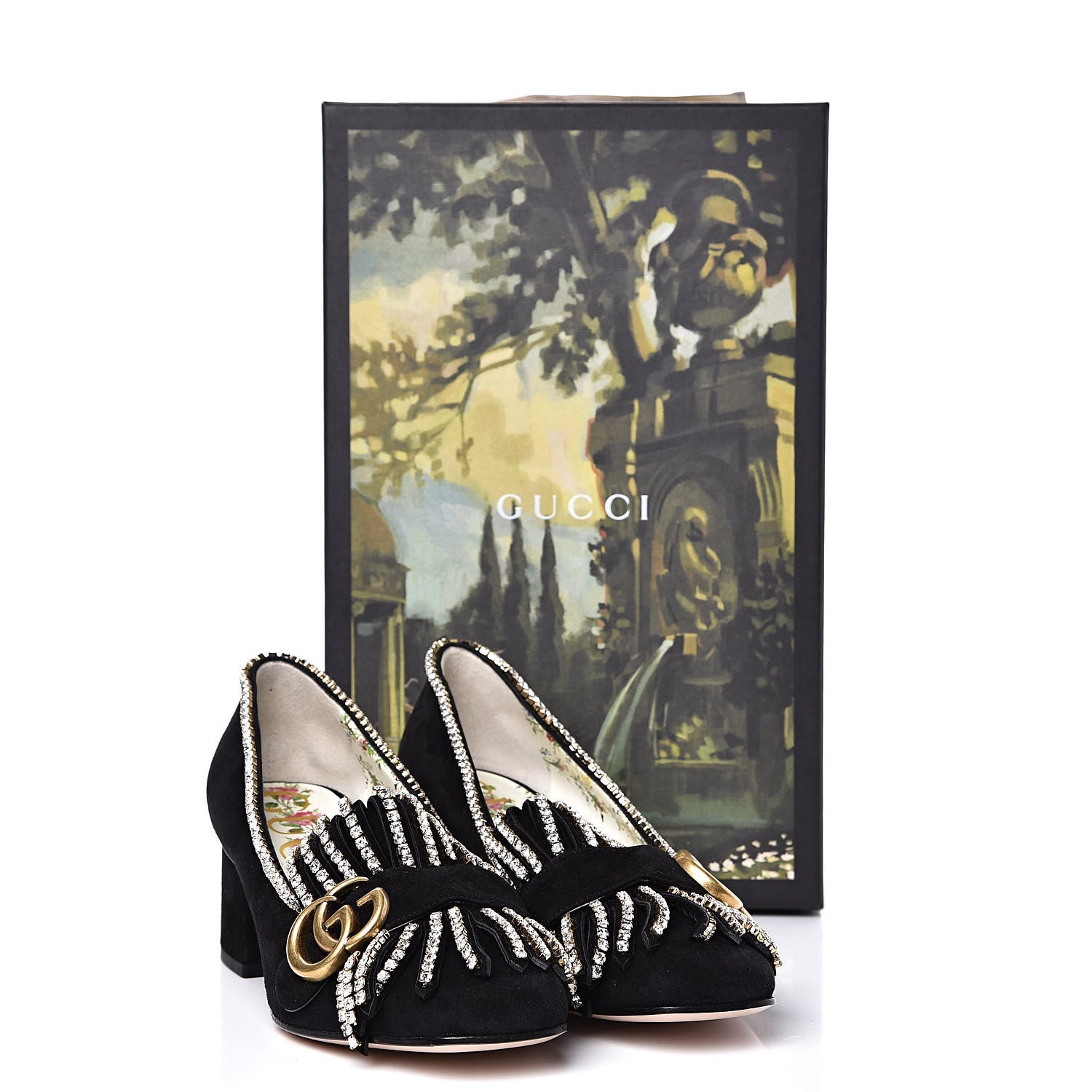 Gucci Kid Scamosciato Crystal GG Marmont Fringe 50mm Loafer Pumps 36 Black 9 of 9