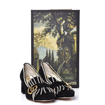 Gucci Kid Scamosciato Crystal GG Marmont Fringe 50mm Loafer Pumps 36 Black 9 of 9