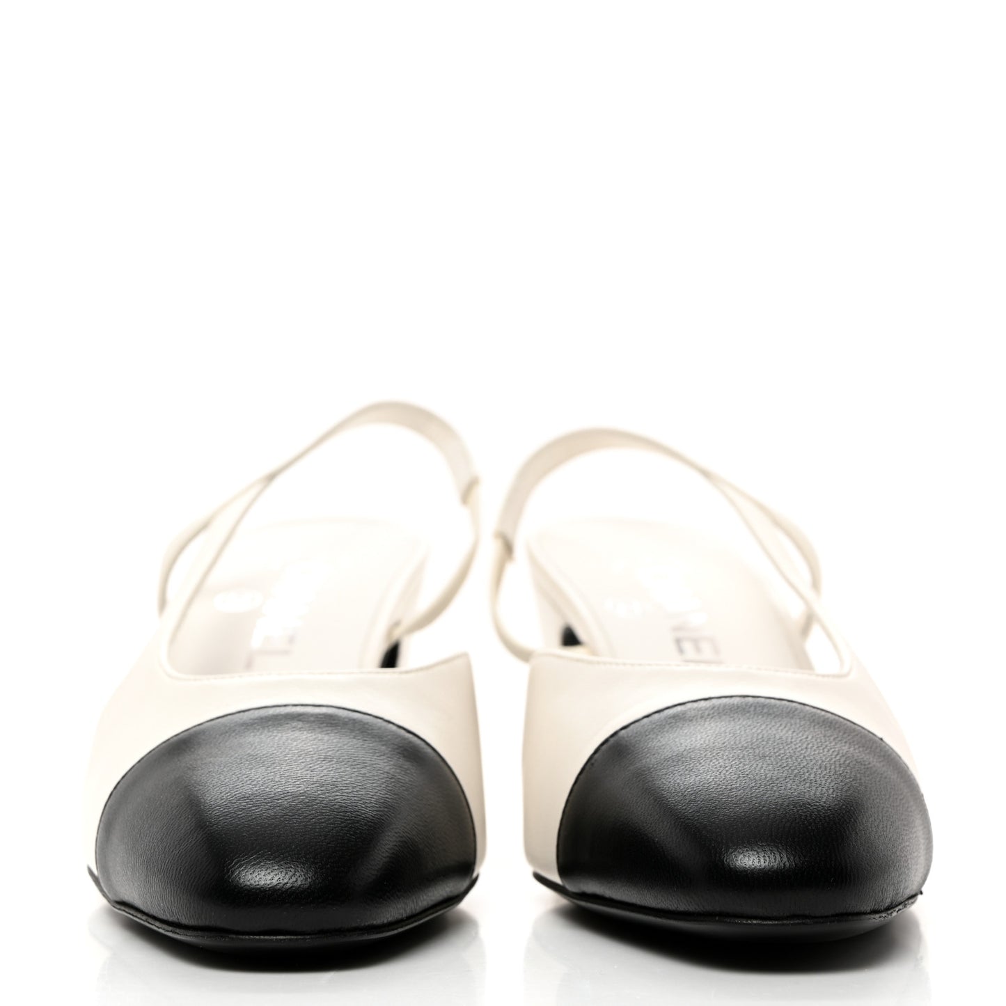 Lambskin Cap Toe CC Slingback Pumps 37.5 White Black