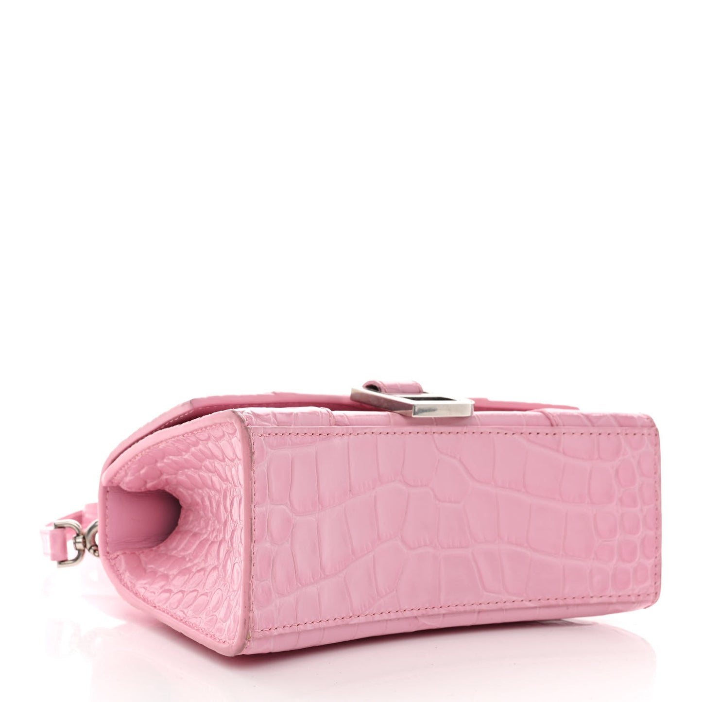 Shiny Calfskin Crocodile Embossed Hourglass Top Handle Bag XS Candy Pink