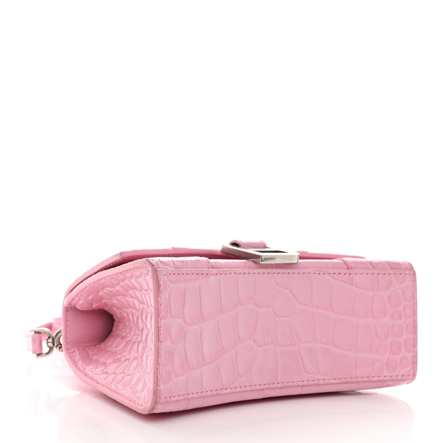 Balenciaga Shiny Calfskin Crocodile Embossed Hourglass Top Handle Bag XS Candy Pink 4 of 14