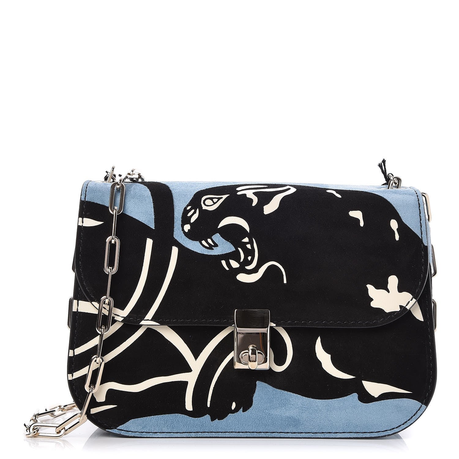 Valentino Garavani Suede Panther Chain Flap Bag Grey Sky 1 of 8