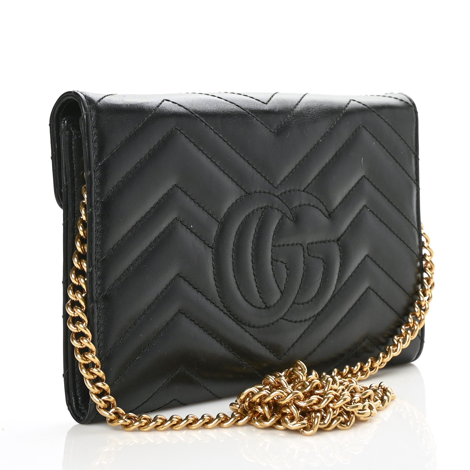 Gucci Calfskin Matelasse Mini GG Marmont Chain Wallet Black 3 of 7