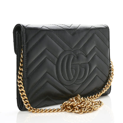 Gucci Calfskin Matelasse Mini GG Marmont Chain Wallet Black 3 of 7