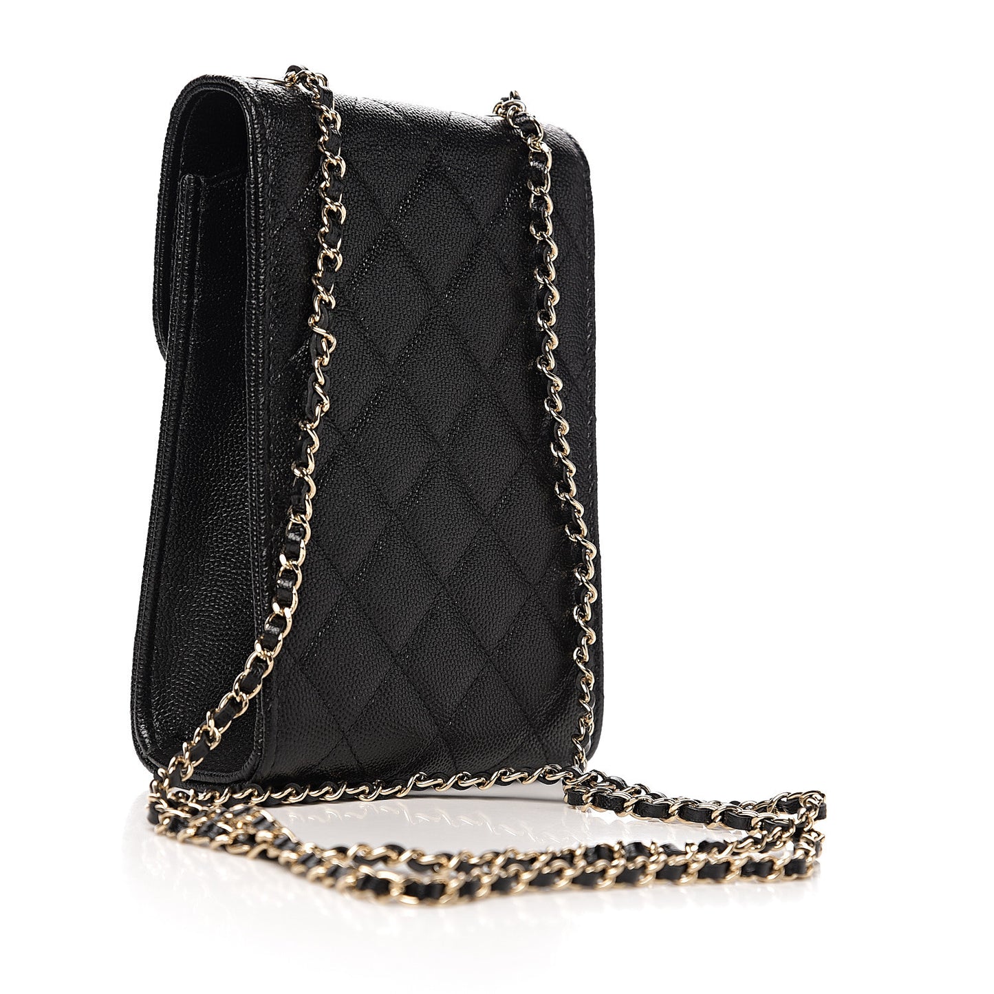 Caviar Quilted Golden Class Phone Holder Black