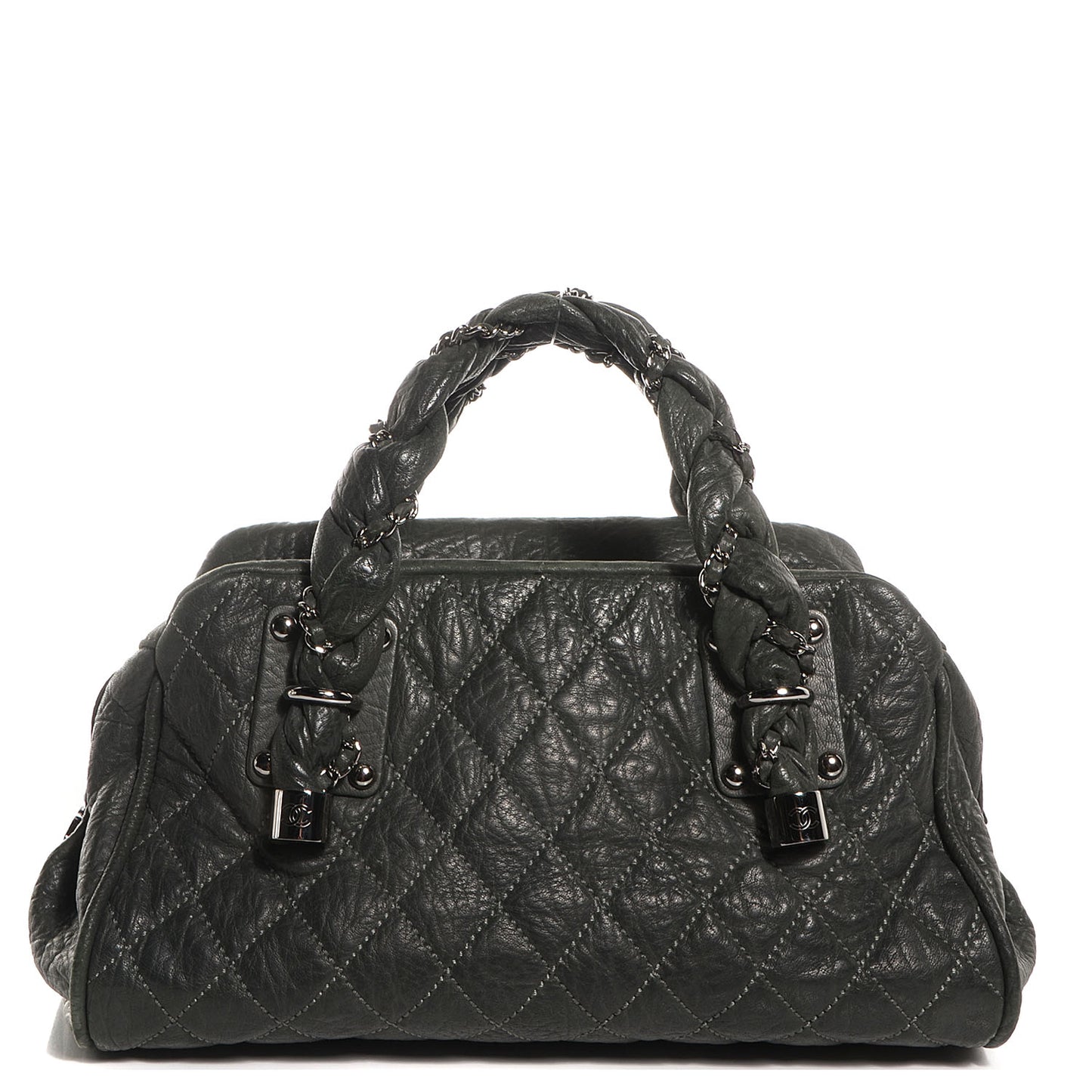Distressed Lambskin Lady Braid Bowler Dark Grey