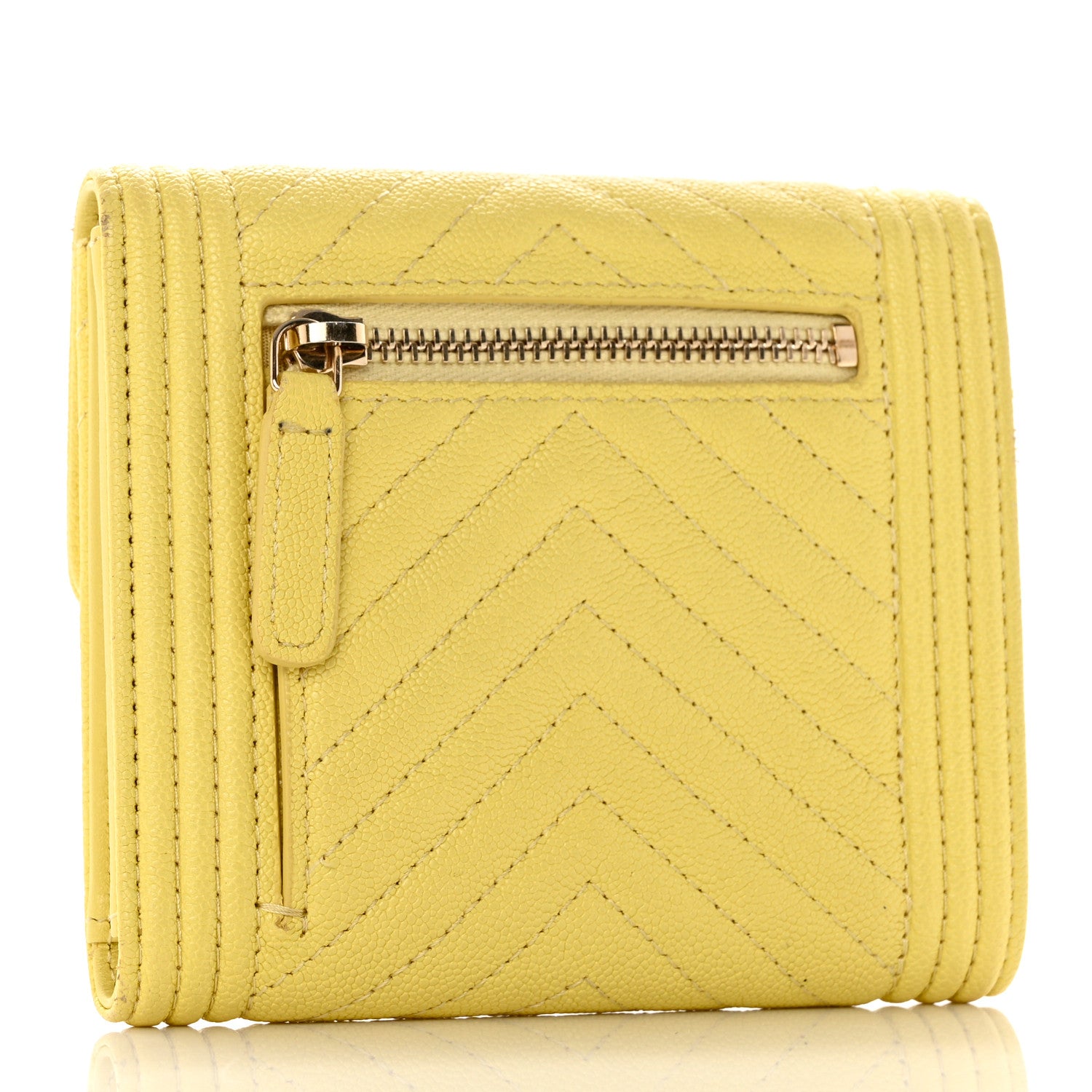 Chanel Caviar Chevron Quilted Boy Compact Wallet Yellow 3 of 9