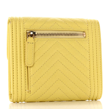Chanel Caviar Chevron Quilted Boy Compact Wallet Yellow 3 of 9