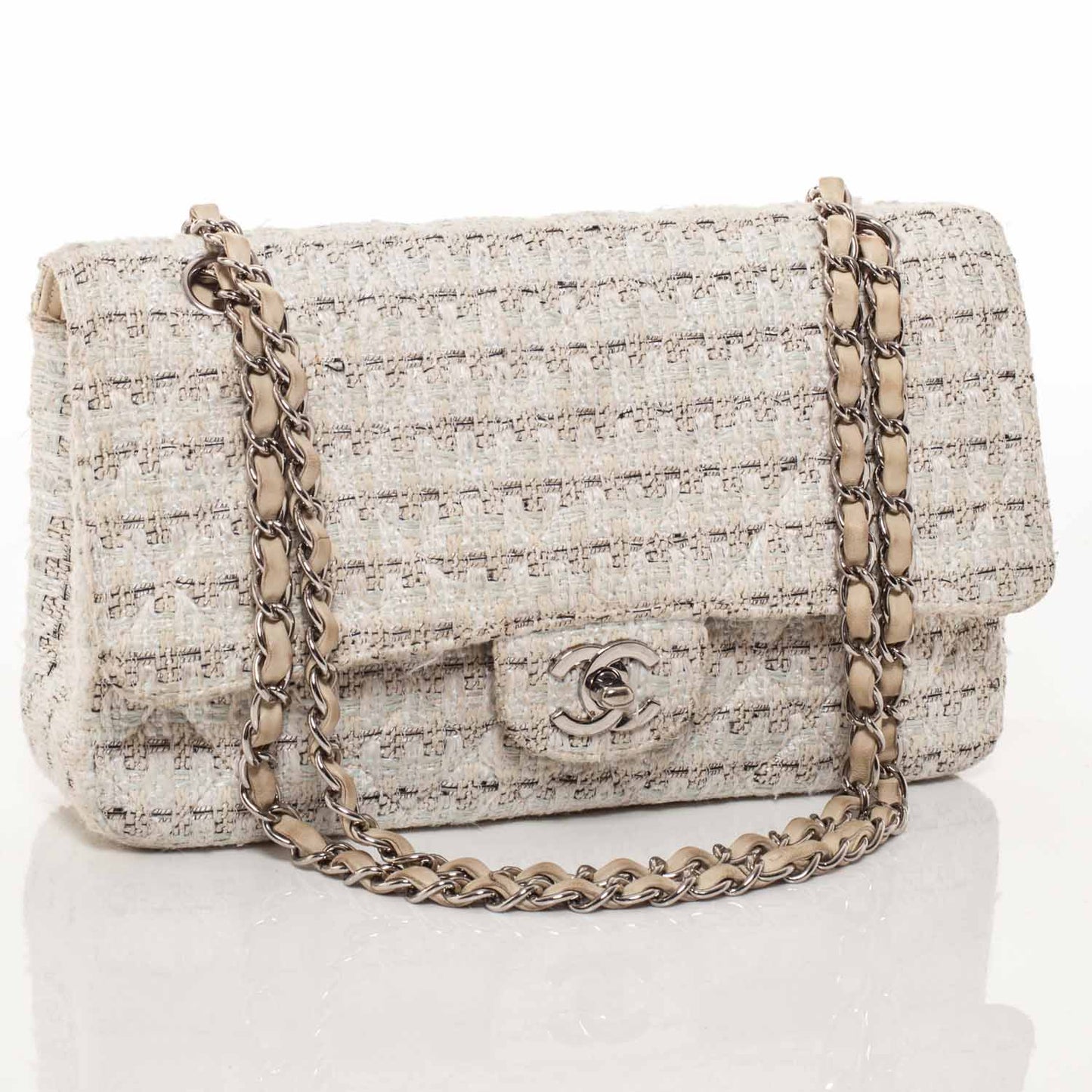 Tweed Medium Double Flap Beige