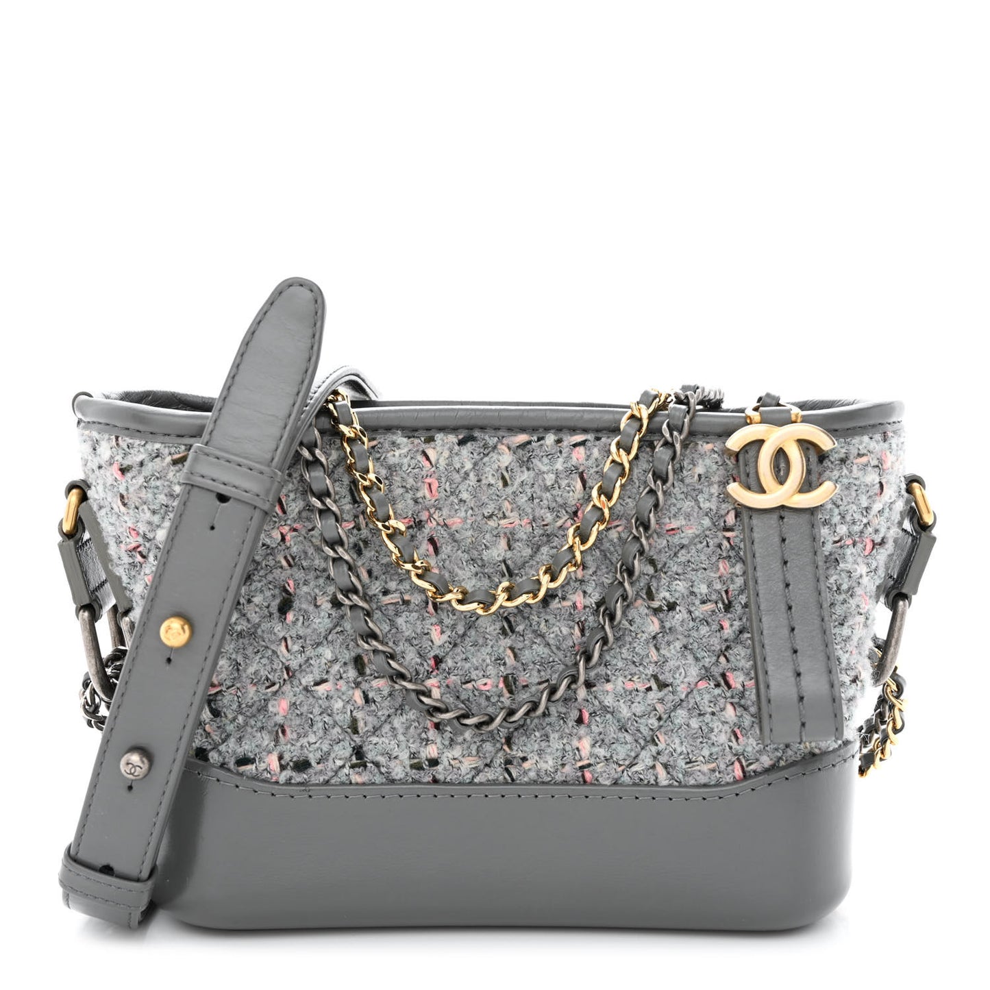 Tweed Calfskin Quilted Small Gabrielle Hobo Grey