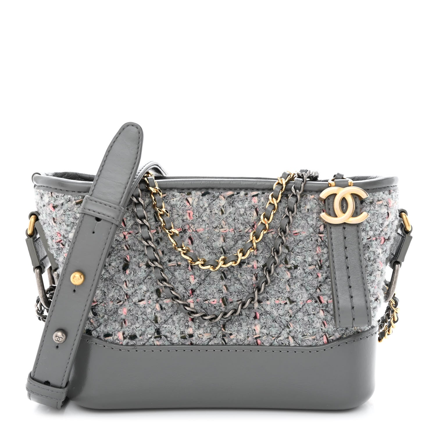Chanel Tweed Calfskin Quilted Small Gabrielle Hobo Grey 1 of 10