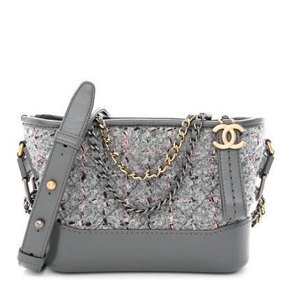 Chanel Tweed Calfskin Quilted Small Gabrielle Hobo Grey 1 of 10