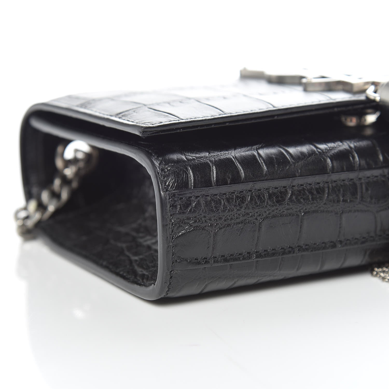 Saint Laurent Calfskin Crocodile Embossed Small Classic Monogram Kate Tassel Satchel Black 5 of 9
