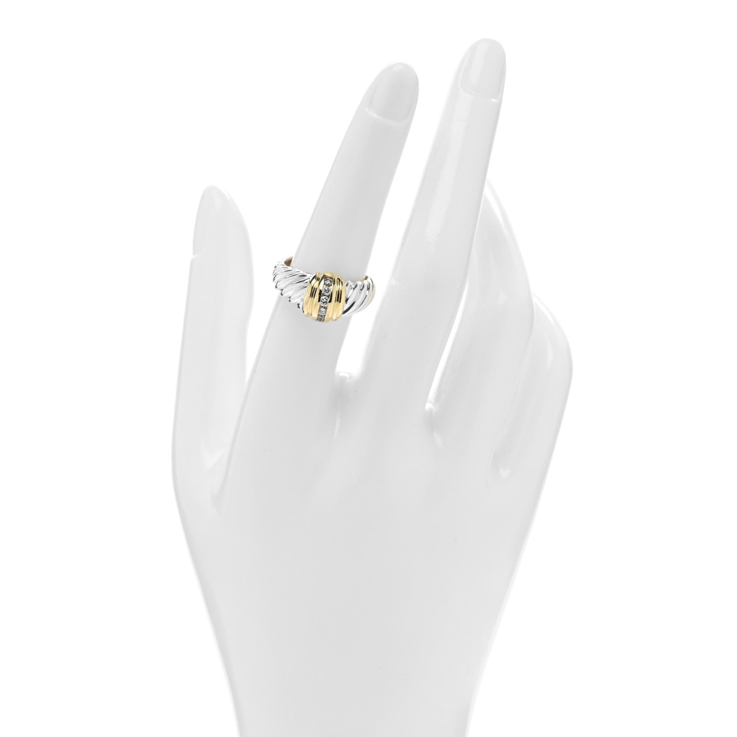 David Yurman Sterling Silver 18K Yellow Gold Diamond Shrimp Ring 54 7 2 of 4