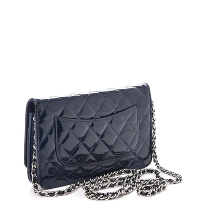 Chanel Patent Calfskin Quilted Reissue Wallet On Chain WOC Dark Navy Blue 3 of 9