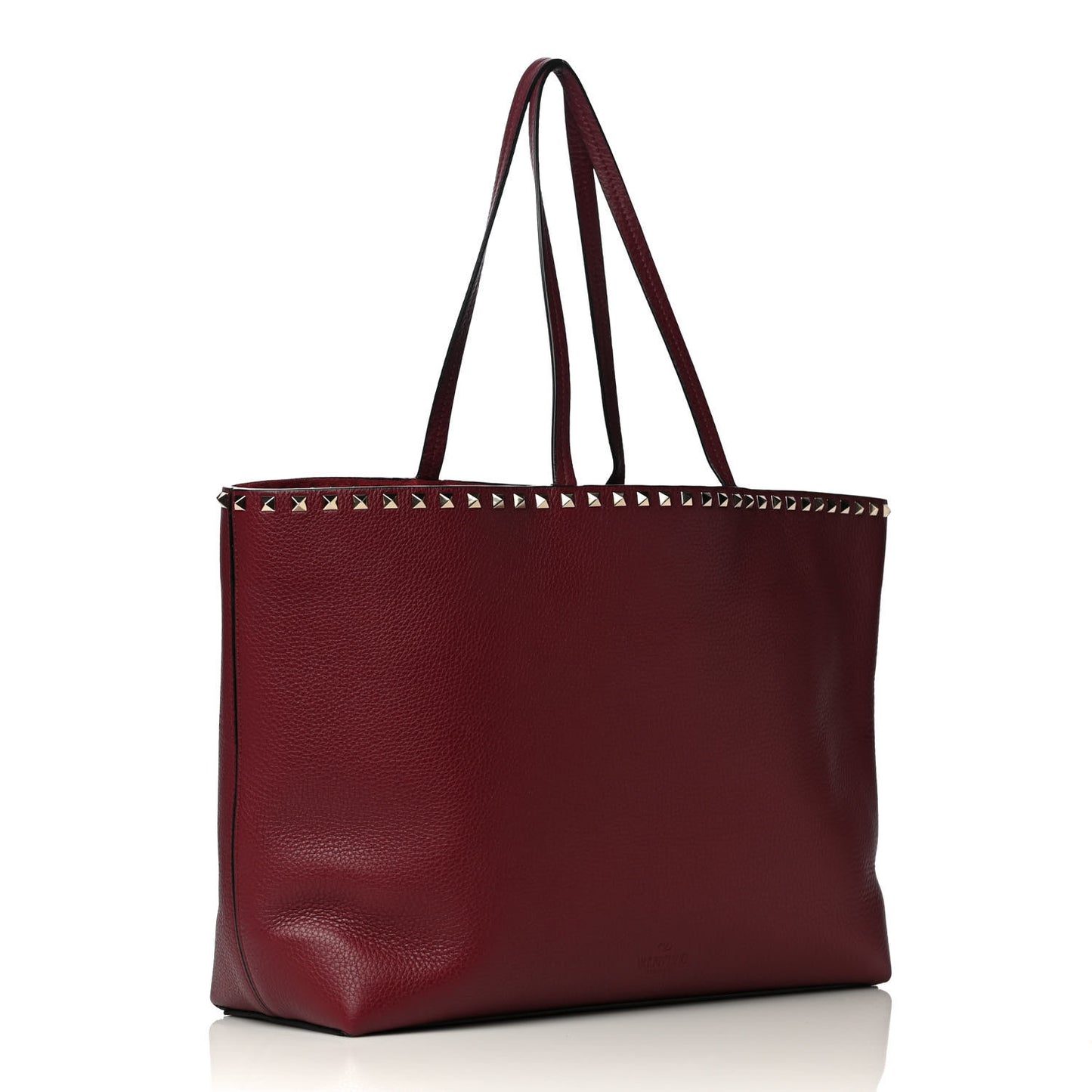 Grained Calfskin Rockstud Shoulder Tote Cerise