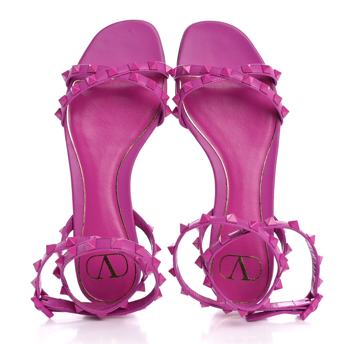 Calfskin Lacquered Monochrome Rockstud Cross Ankle Wrap Flat Sandals 36.5 Violet