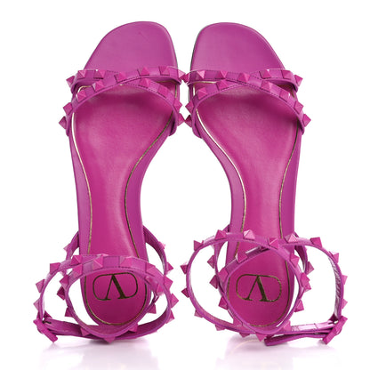 Valentino Garavani Calfskin Lacquered Monochrome Rockstud Cross Ankle Wrap Flat Sandals 36.5 Violet 2 of 9