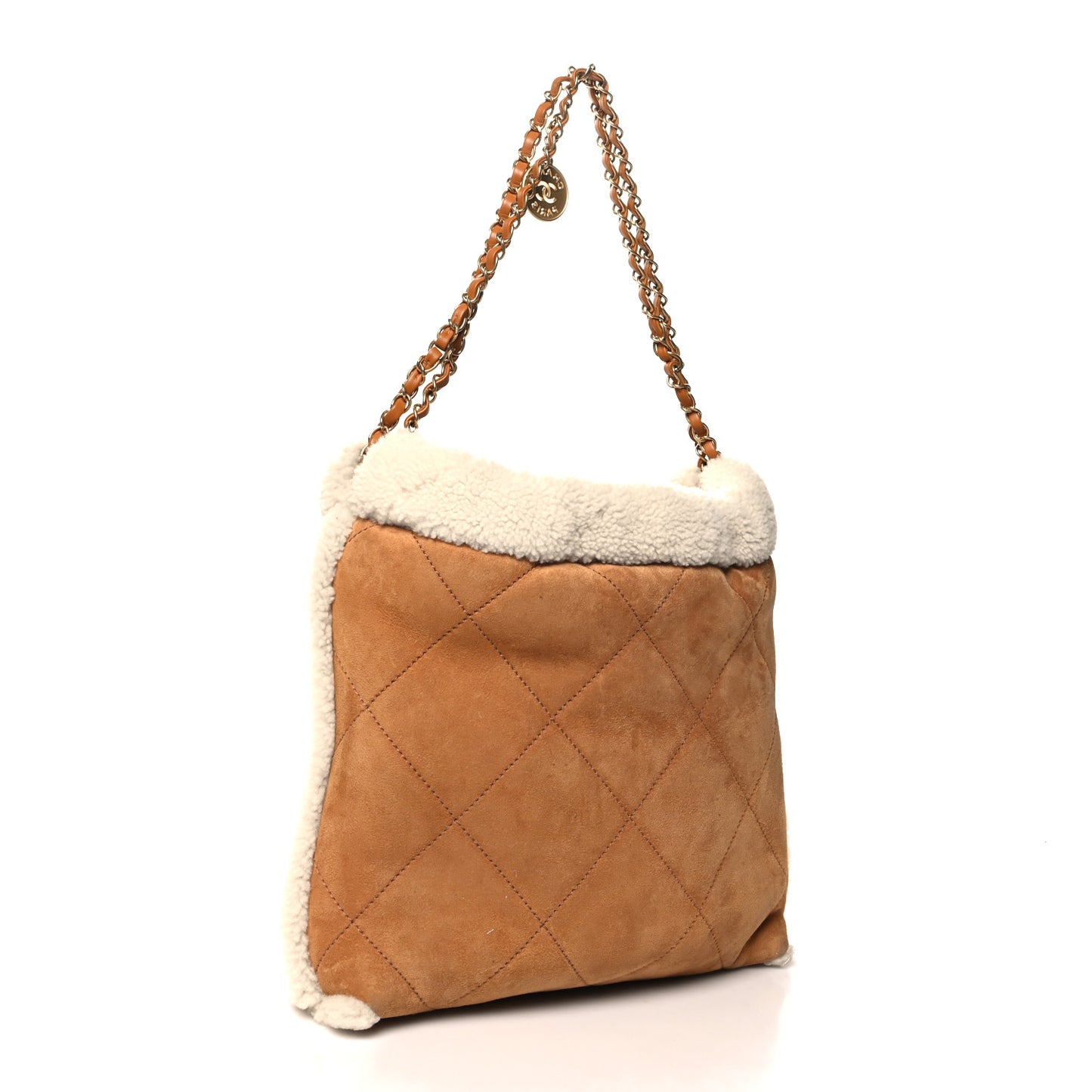 Suede Shearling Quilted Small Chanel 22 Brown White