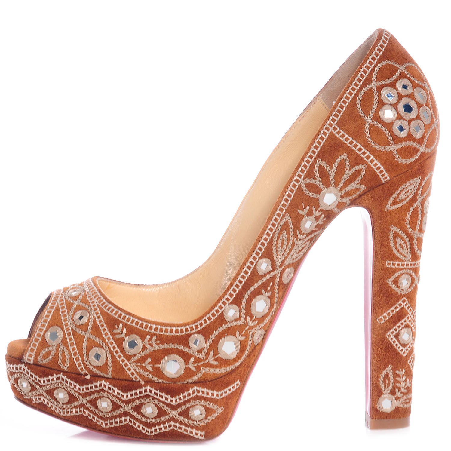 Christian Louboutin Suede Mendoza 140 Platform Peep Toe Pumps 39 Acajou 1 of 7