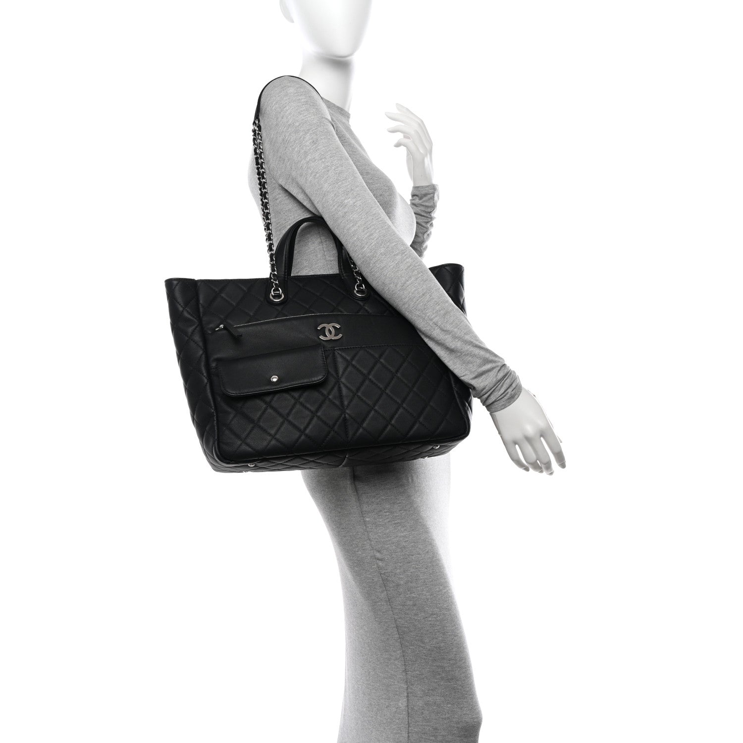 Chanel Calfskin Quilted Ultra Pocket Shopping Tote Black 2 of 10