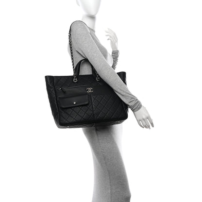 Chanel Calfskin Quilted Ultra Pocket Shopping Tote Black 2 of 10