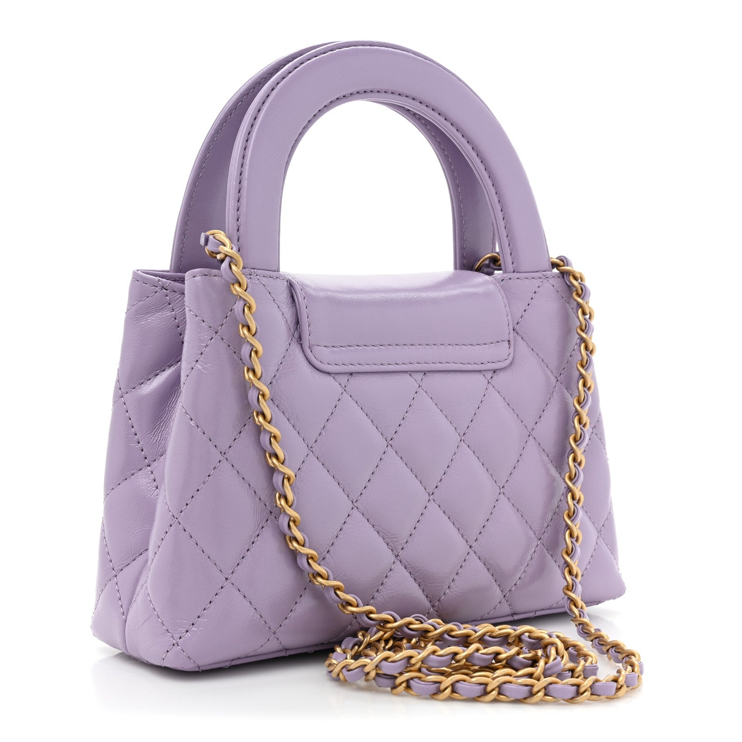 Chanel Shiny Aged Calfskin Quilted Nano Kelly Shopper Lilac 3 of 10