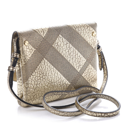 Burberry Metallic Signature Grain Calfskin Check Embossed Langley Crossbody Gold 3 of 10