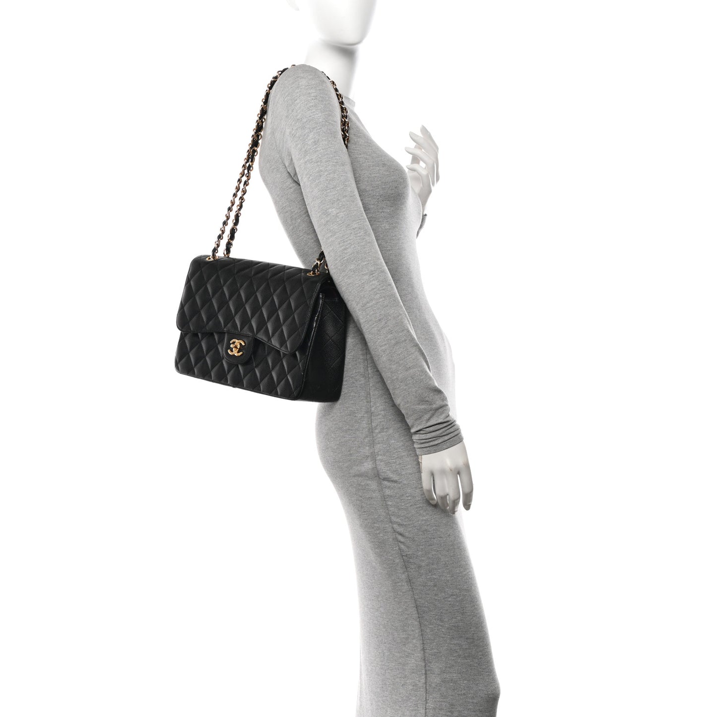 Caviar Quilted Jumbo Double Flap Black