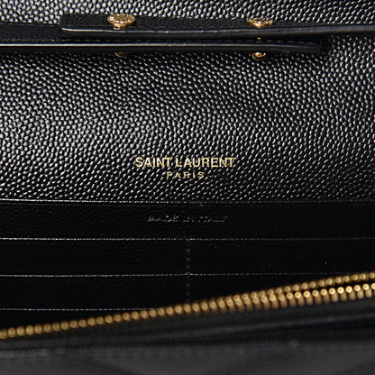 Saint Laurent Grain De Poudre Matelasse Chevron Monogram Chain Wallet Black 6 of 10