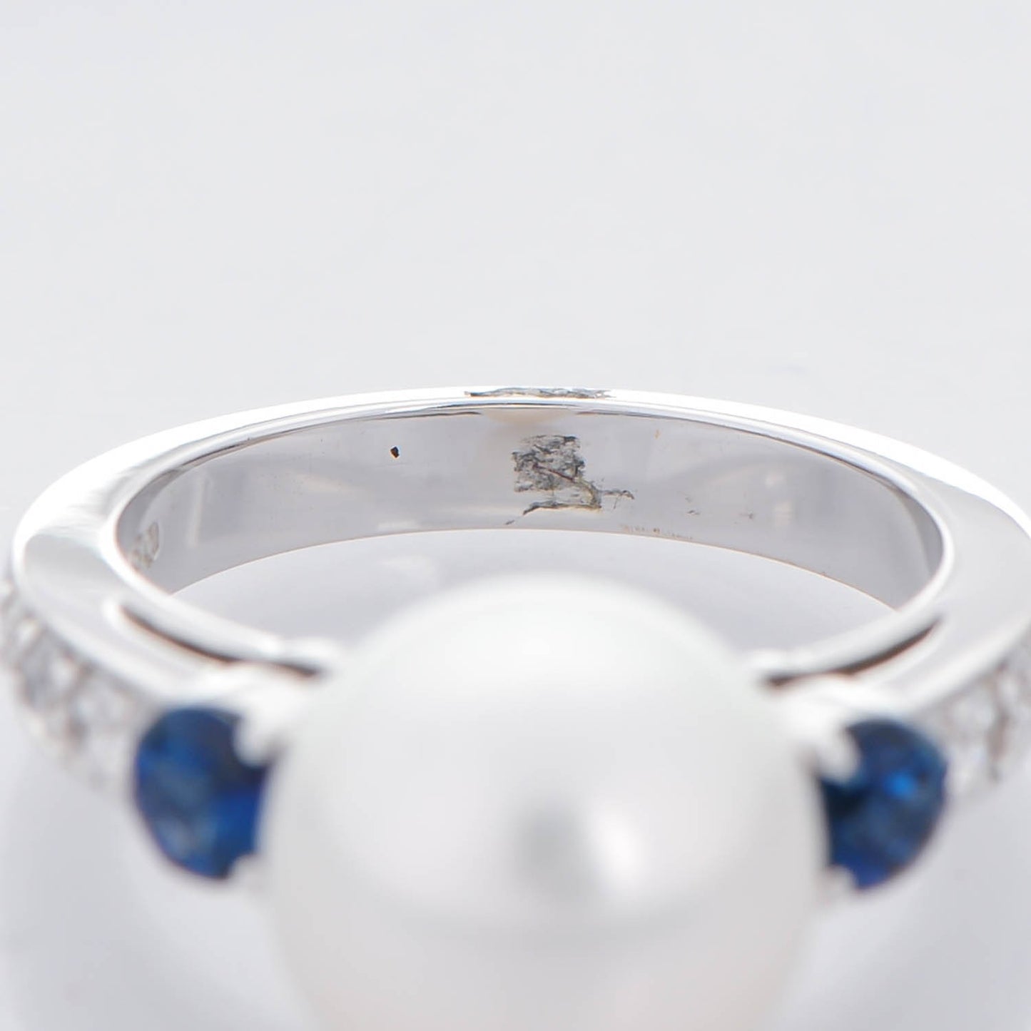 18K White Gold Sapphire Diamond 11mm South Sea Cultured Pearl Ring 6