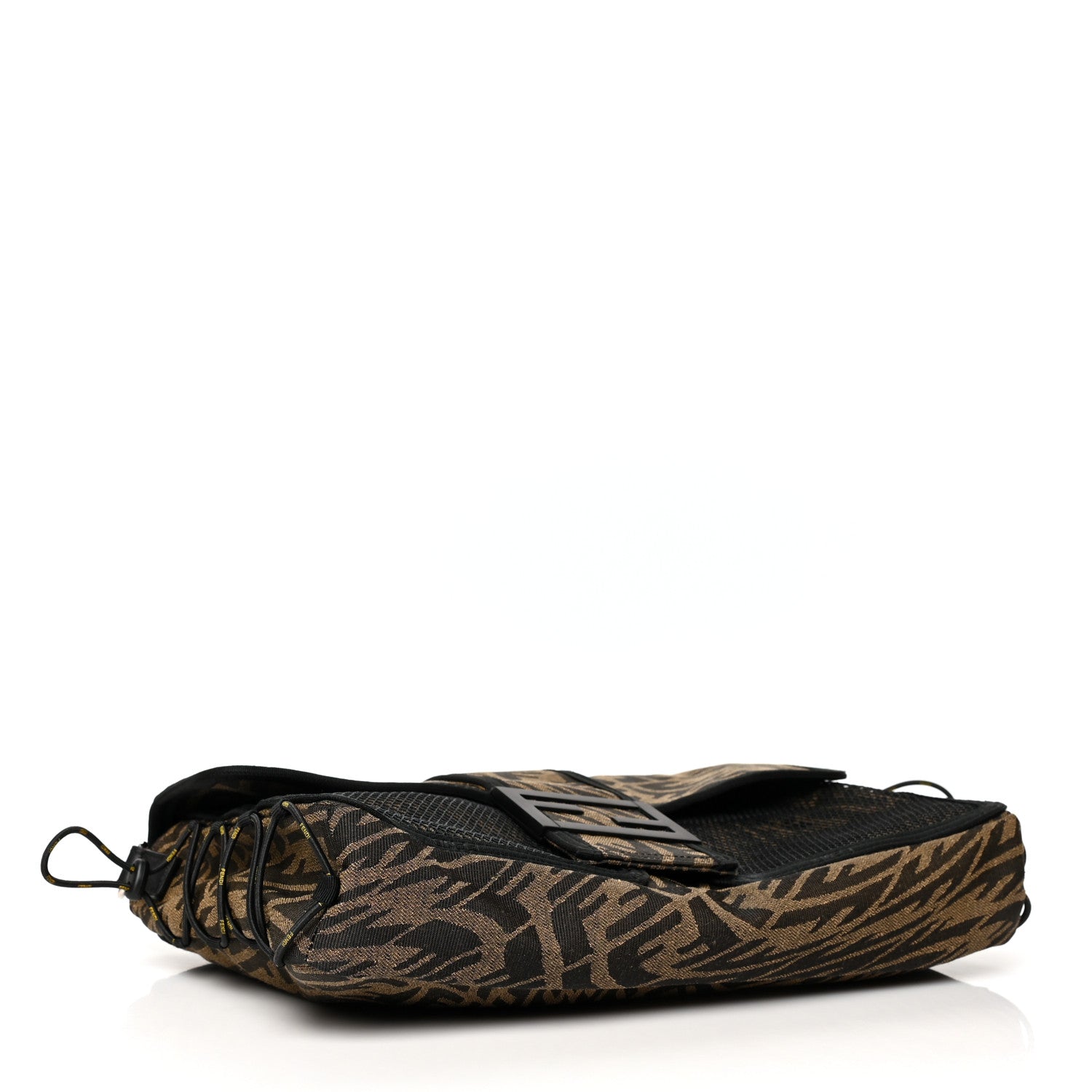 Fendi X SARAH COLEMAN Fabric Jacquard Vitello Grace FF Vertigo Woven Lanyard Large Baguette Tobacco Moro Black 3 of 10