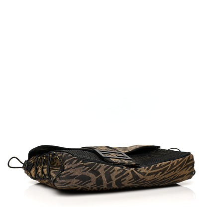 Fendi X SARAH COLEMAN Fabric Jacquard Vitello Grace FF Vertigo Woven Lanyard Large Baguette Tobacco Moro Black 3 of 10