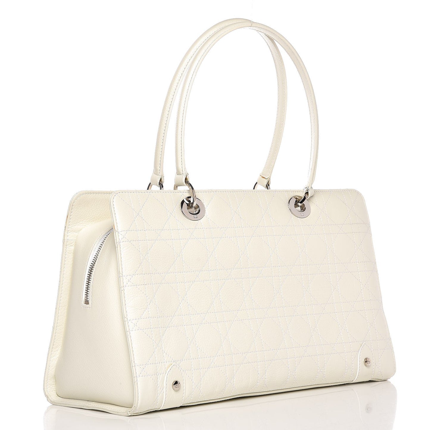 Calfskin Cannage Stitched Large East West Lady Dior White