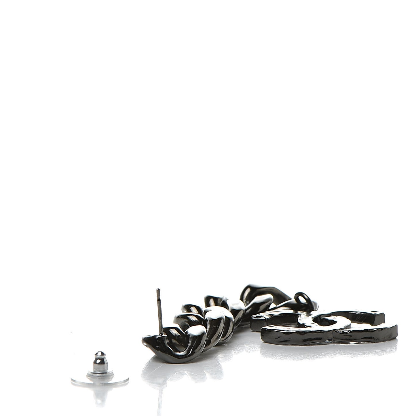 Metal CC Pick Drop Earrings Ruthenium