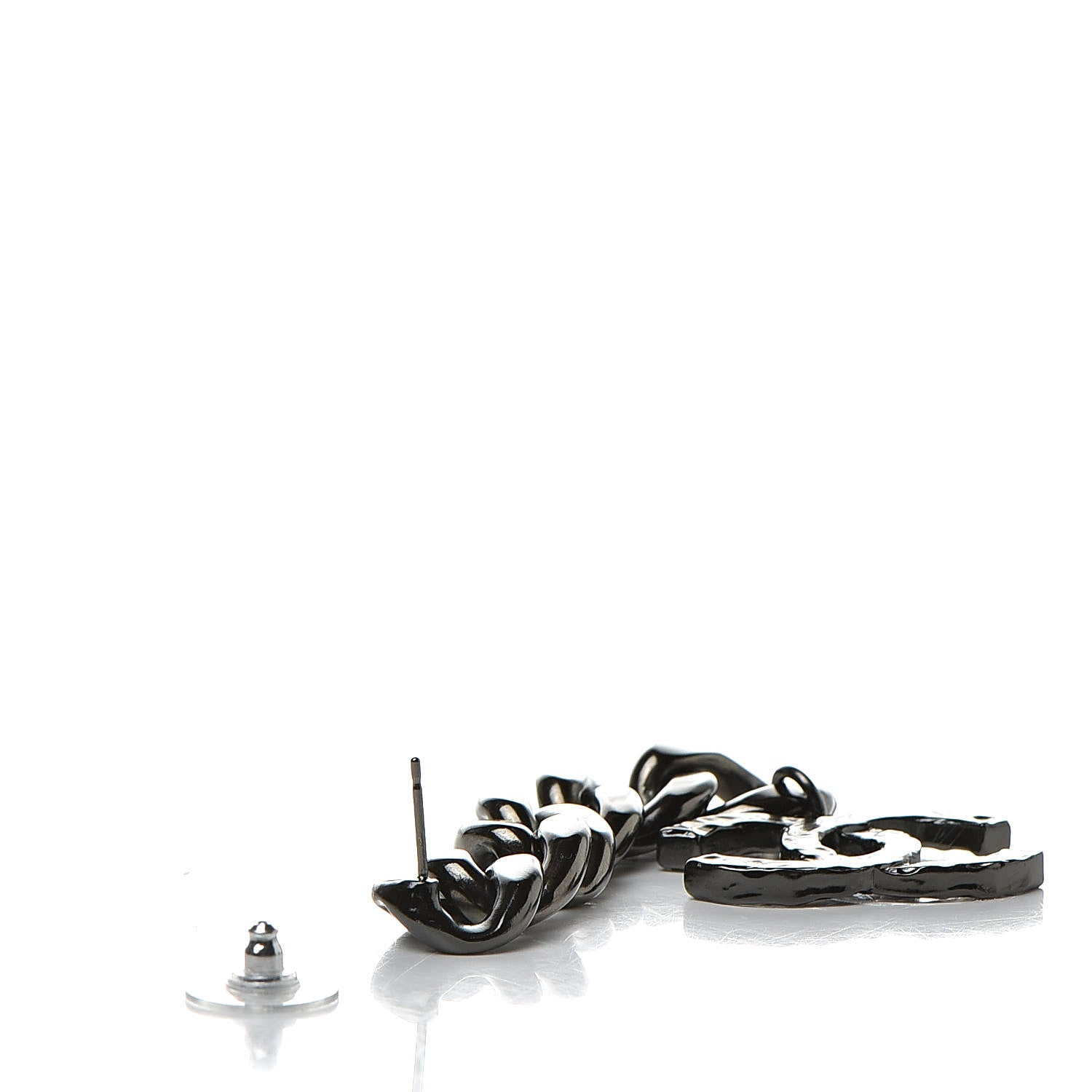 Chanel Metal CC Pick Drop Earrings Ruthenium 3 of 5