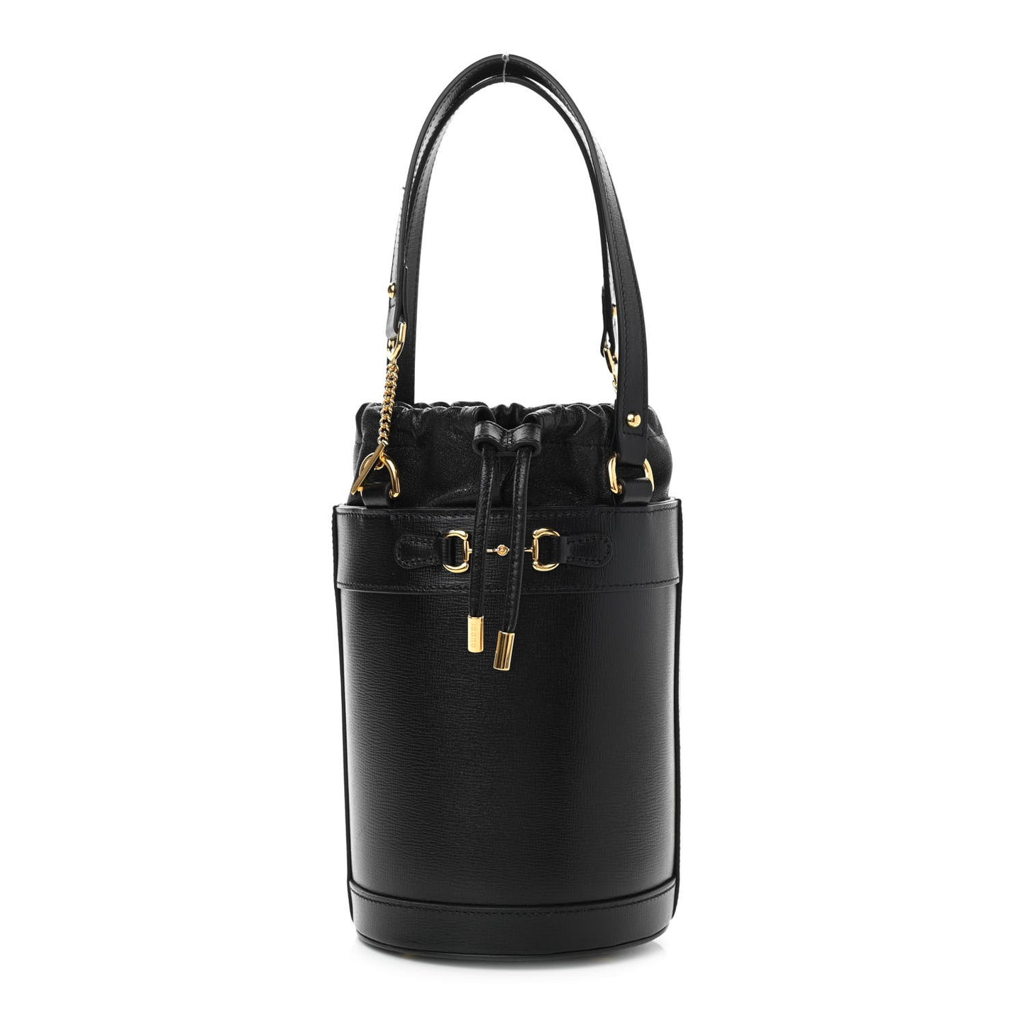 Azalea Sakai Calfskin Small Horsebit 1955 Drawstring Bucket Bag Black