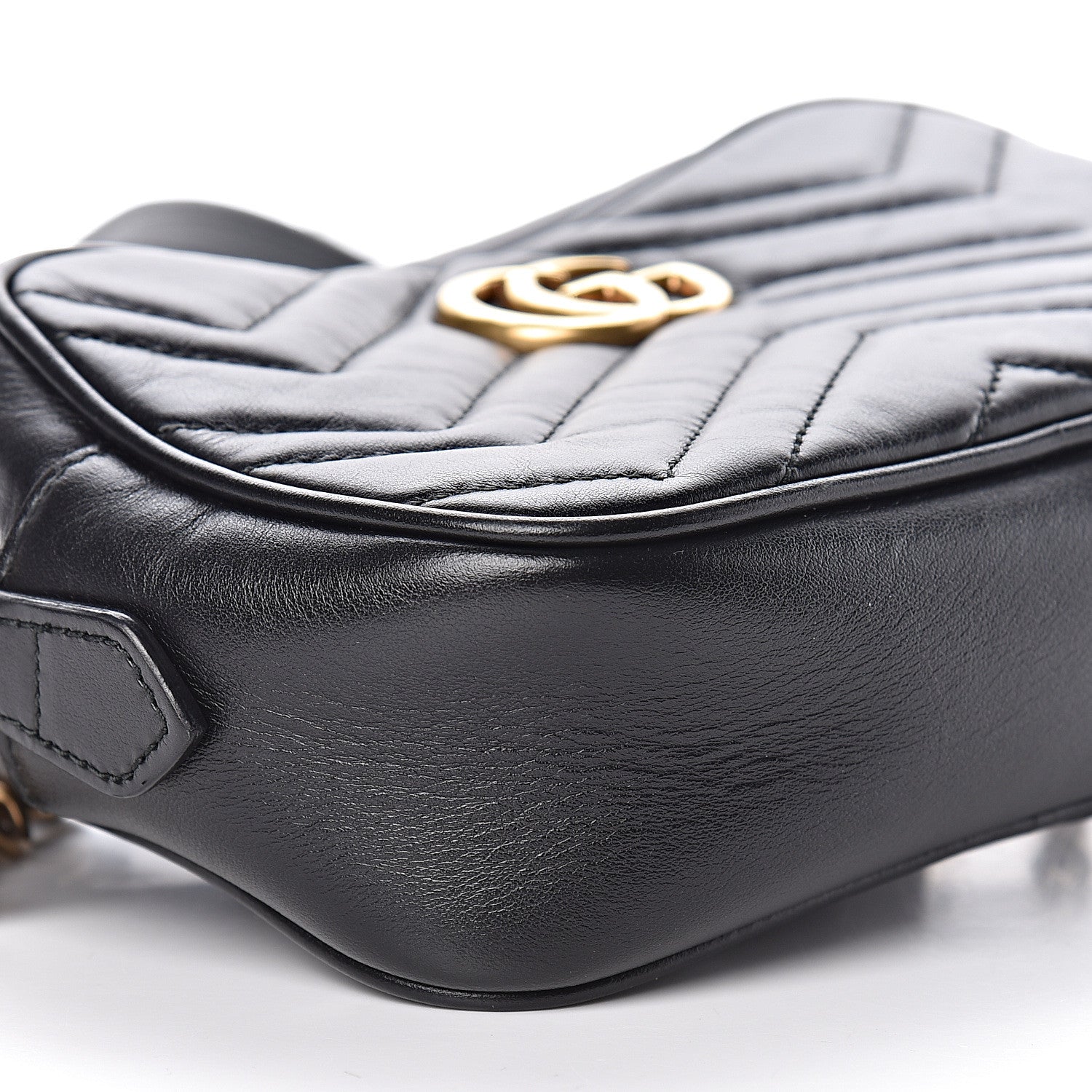 Gucci Calfskin Matelasse Mini GG Marmont Chain Shoulder Bag Black 9 of 13