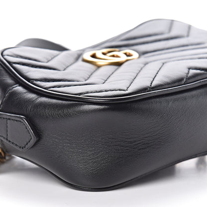 Gucci Calfskin Matelasse Mini GG Marmont Chain Shoulder Bag Black 9 of 13