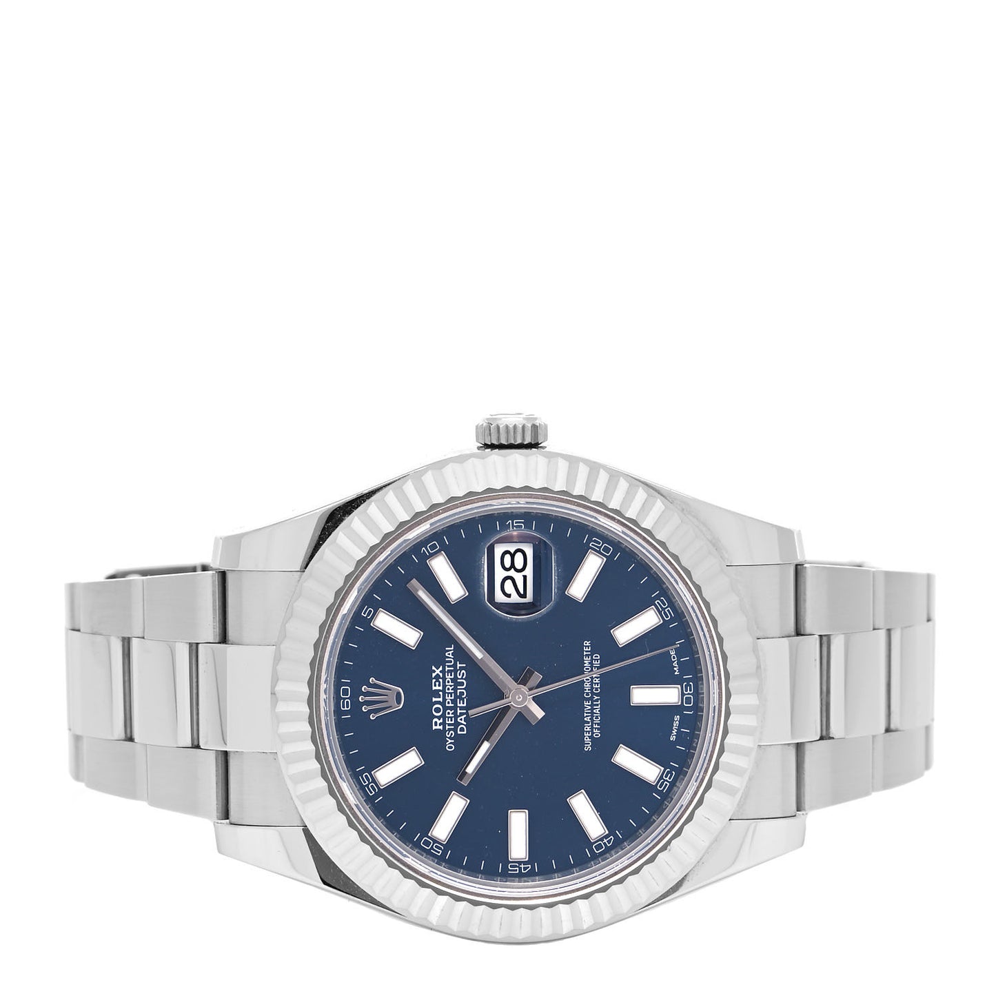 Stainless Steel 18K White Gold 41mm Oyster Perpetual Datejust Watch Blue 116334