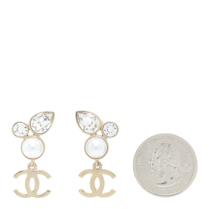 Chanel Pearl Crystal CC Drop Earrings Gold 2 of 5
