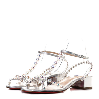 Christian Louboutin Iridescent Patent PVC Faridaravie 25 Sandals 38 Silver 3 of 9