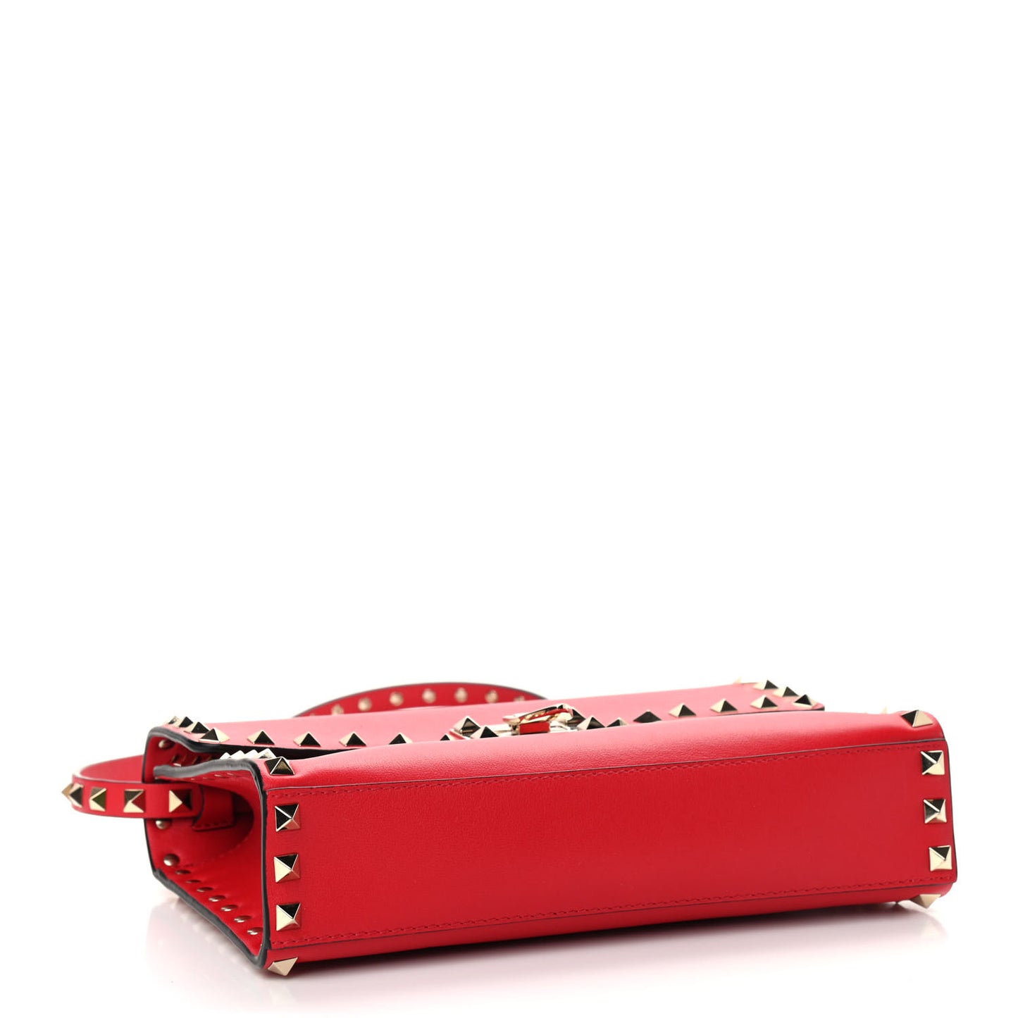 Vitello Medium Rockstud Flip Lock Crossbody Bag Rouge Pur