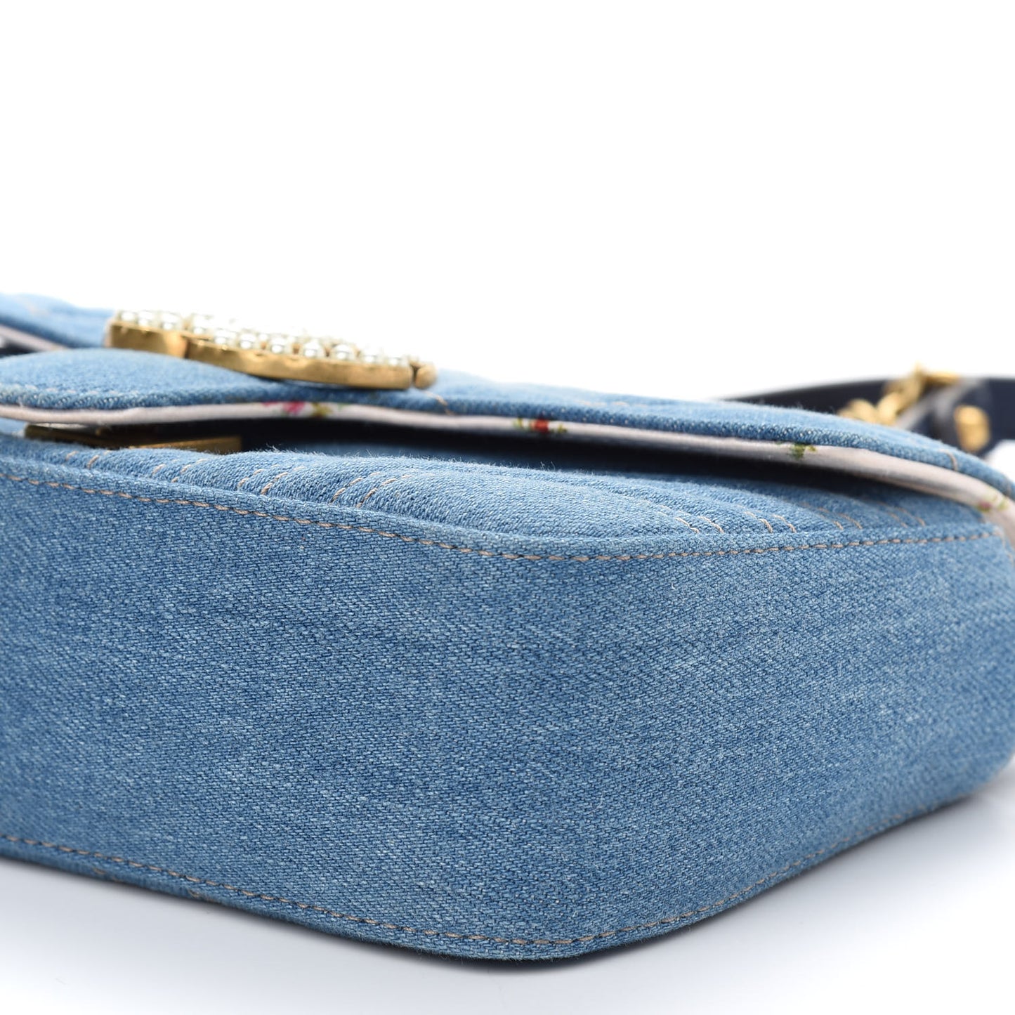 Denim Matelasse Mini Pearly GG Marmont Shoulder Bag Blue