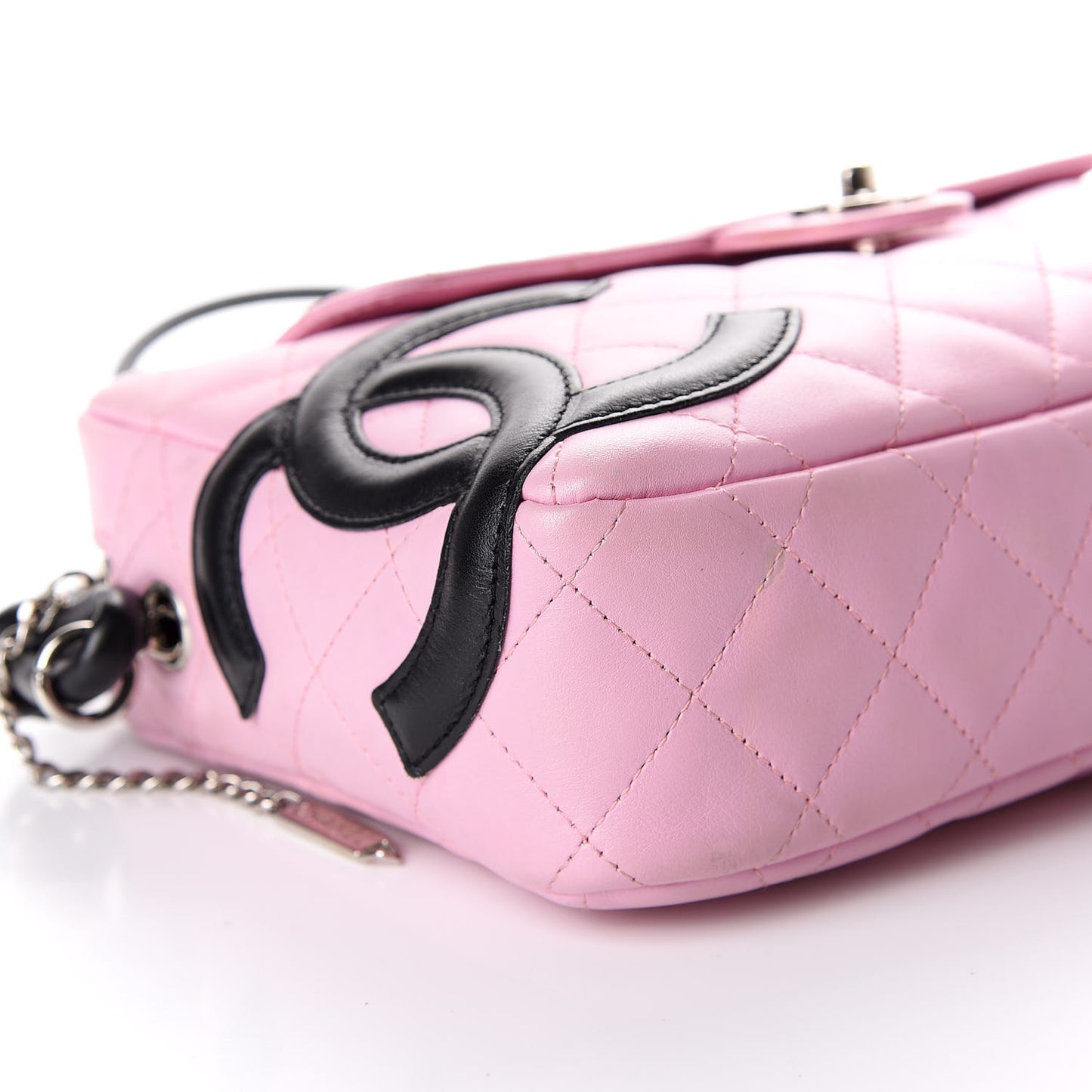 Calfskin Quilted Cambon Camera Case Pink Black