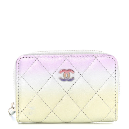 Chanel Gradient Metallic Calfskin Quilted Zip Around Coin Purse Wallet Silver Blue Yellow Purple 1 of 7