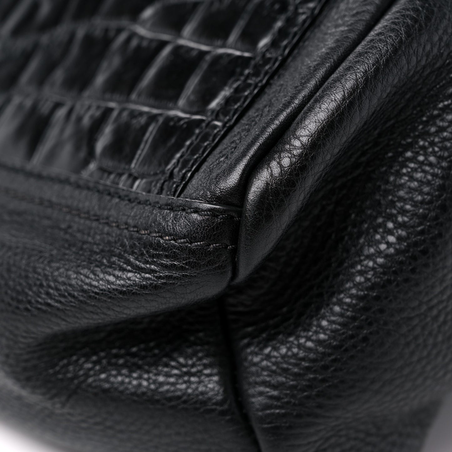 Calfskin Crocodile Embossed Small Pandora Black